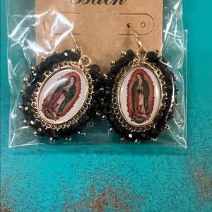 Virgin del Guadalupe Black and Gold Religious Earrings